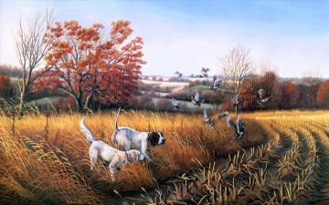 狩猟 Painting - 狩猟犬がマガモを捕食する